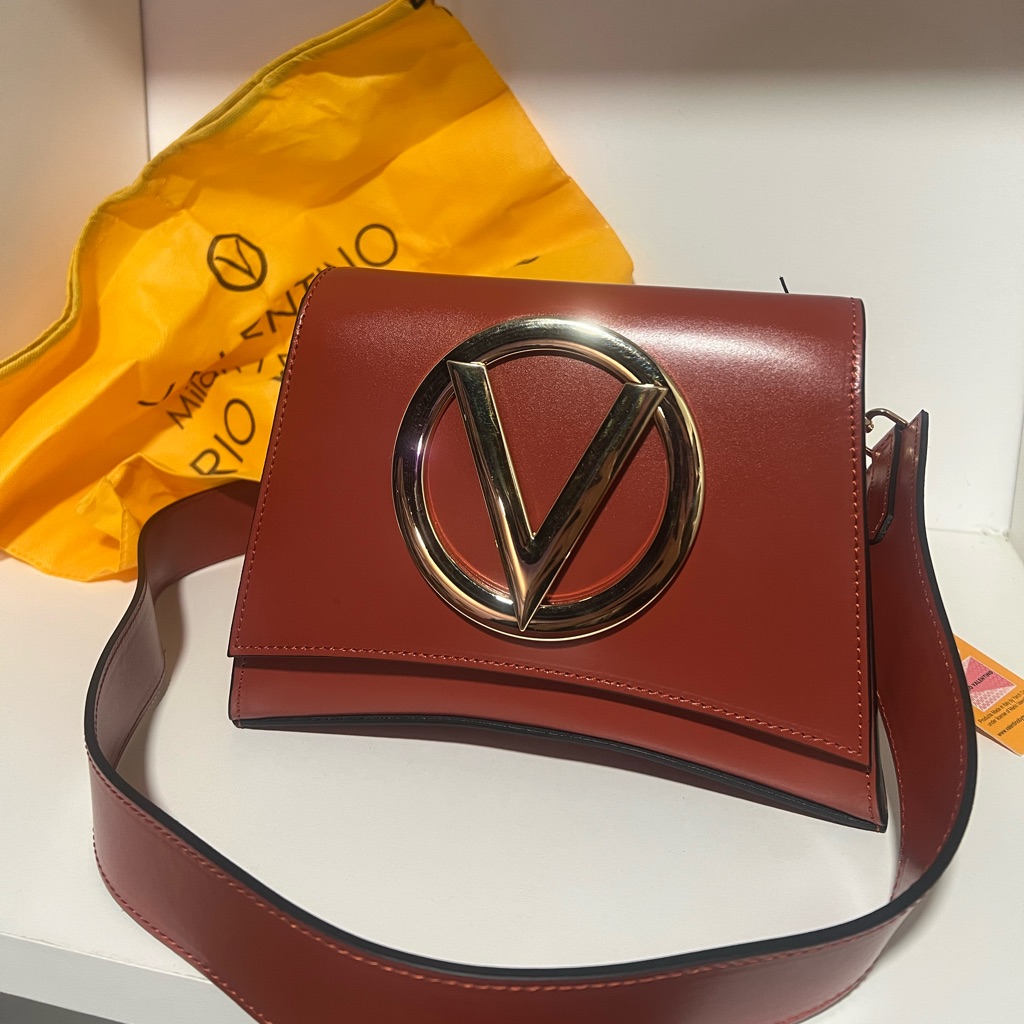 Valentino Red Crossbody Bag With Gold Logo